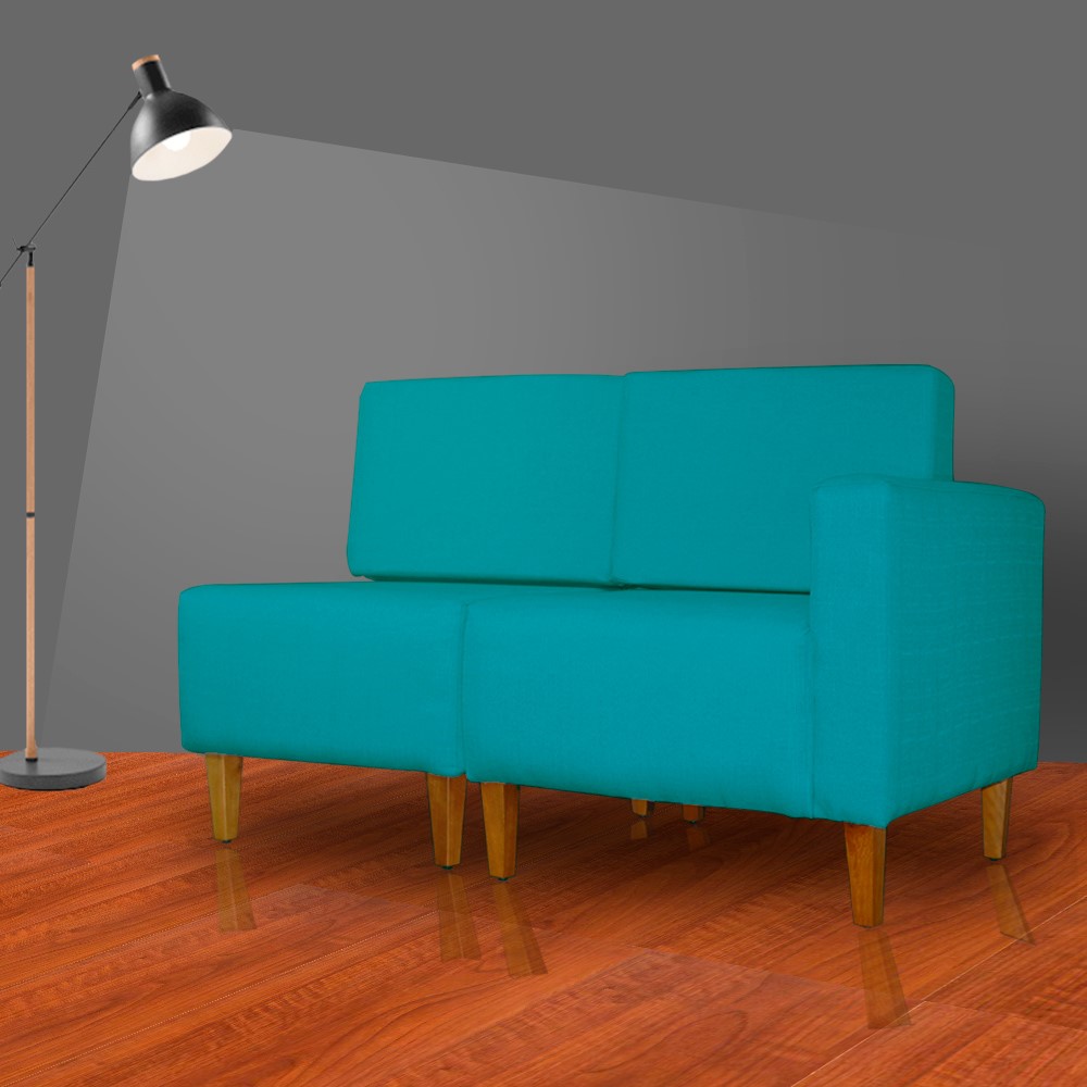 Poltrona Decorativa Alice Lado Esquerdo Pés Trapézio Suede Azul Turquesa