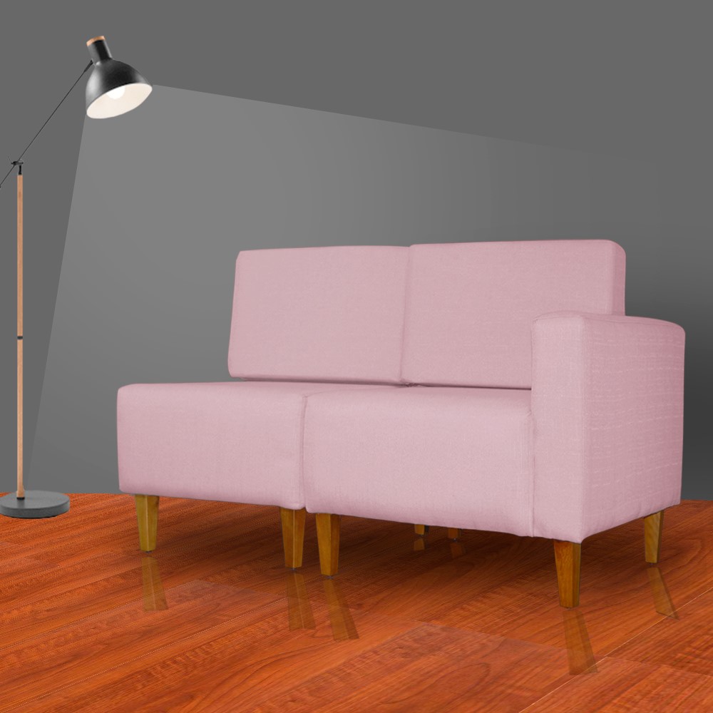 Poltrona Decorativa Alice Lado Esquerdo Pés Trapézio Suede Rosa Bebê