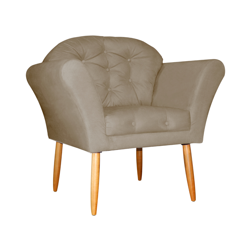 Poltrona Decorativa Amélia Pés Palito Suede Capuccino - DS Estofados