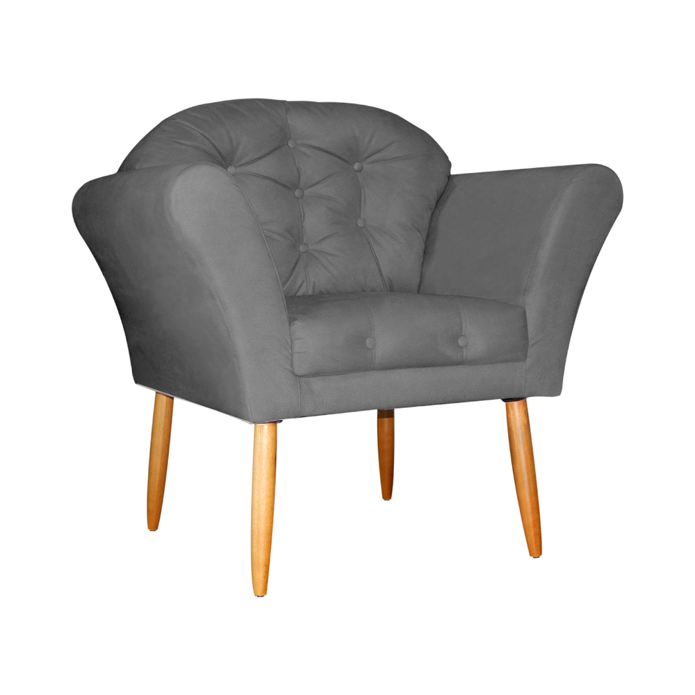 Poltrona Decorativa Amélia Pés Palito Suede Cinza - DS Estofados