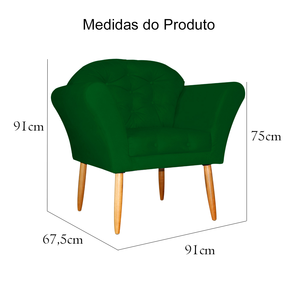 Poltrona Decorativa Amélia Pés Palito Suede Verde - DS Estofados
