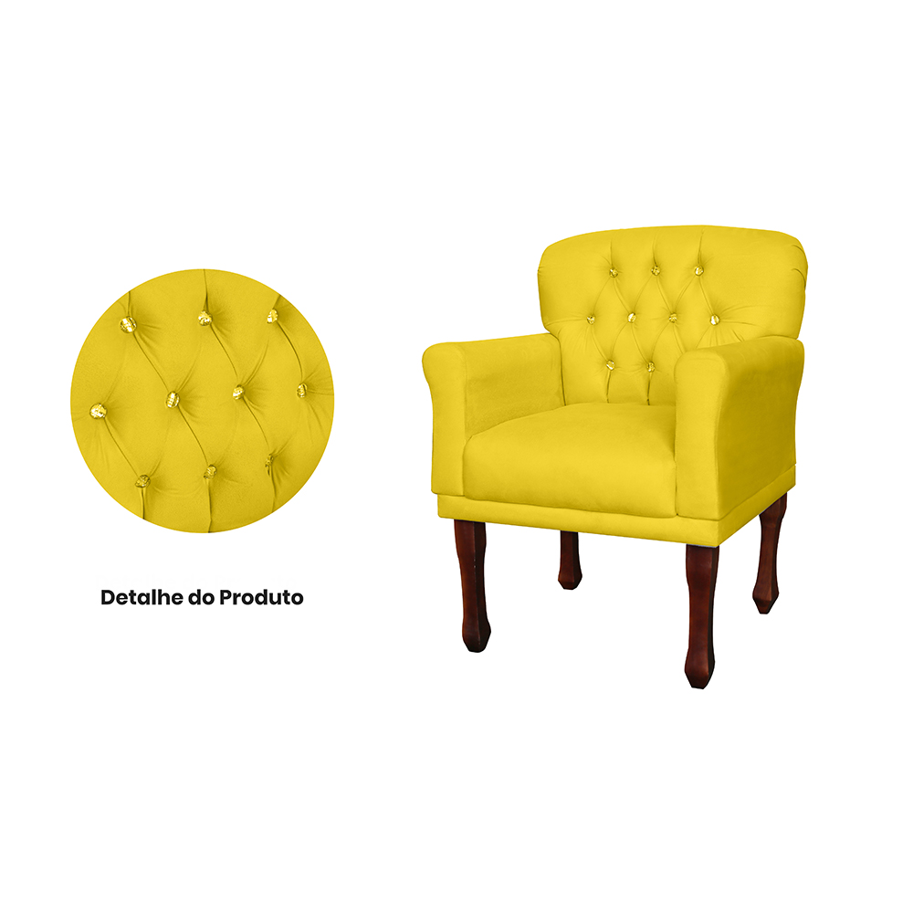 Poltrona Decorativa Anita Pés Luis XV Suede Amarelo - DS Estofados