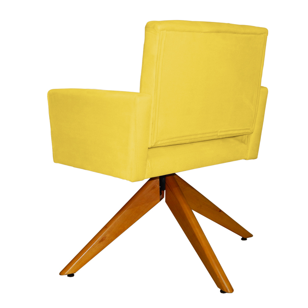 Poltrona Decorativa Camila Pés Madeira Giratório Suede Amarelo - DS Estofados