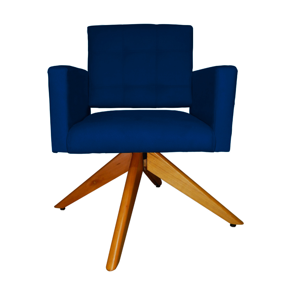 Poltrona Decorativa Camila Pés Madeira Giratório Suede Azul Marinho - DS Estofados