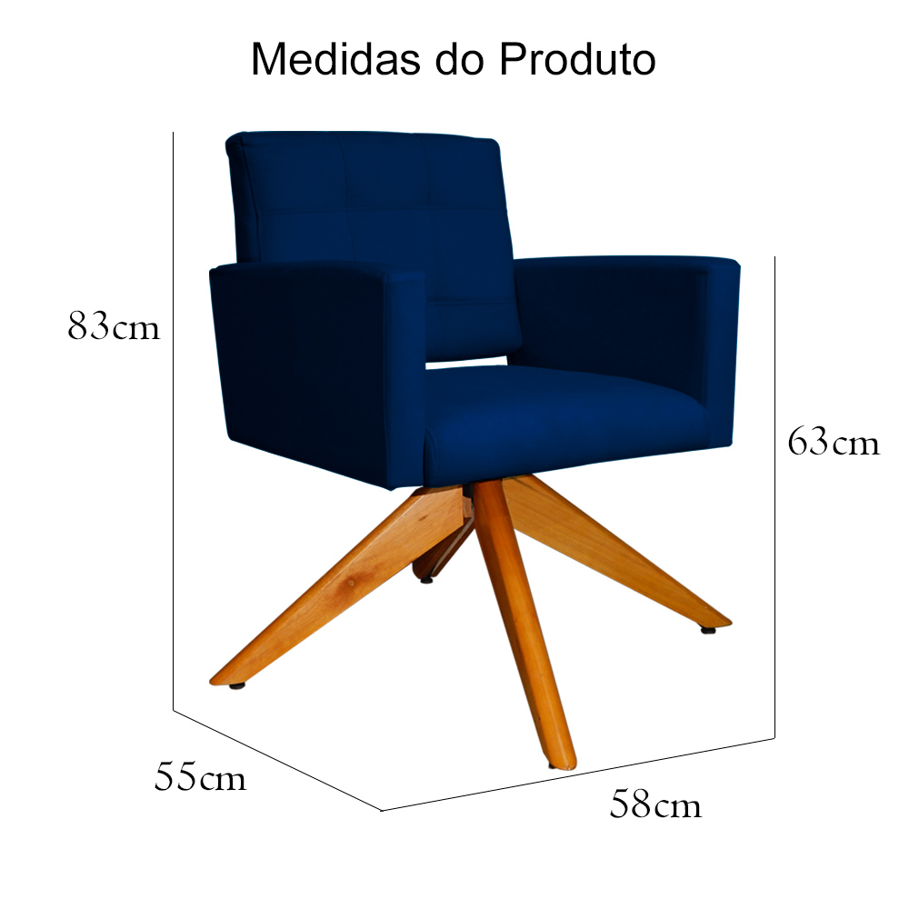 Poltrona Decorativa Camila Pés Madeira Giratório Suede Azul Marinho - DS Estofados