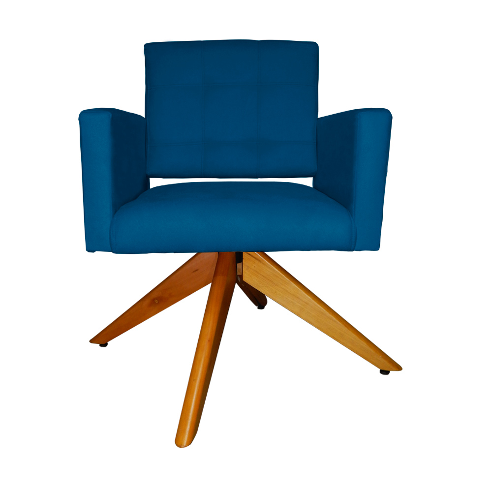 Poltrona Decorativa Camila Pés Madeira Giratório Suede Azul Royal - DS Estofados