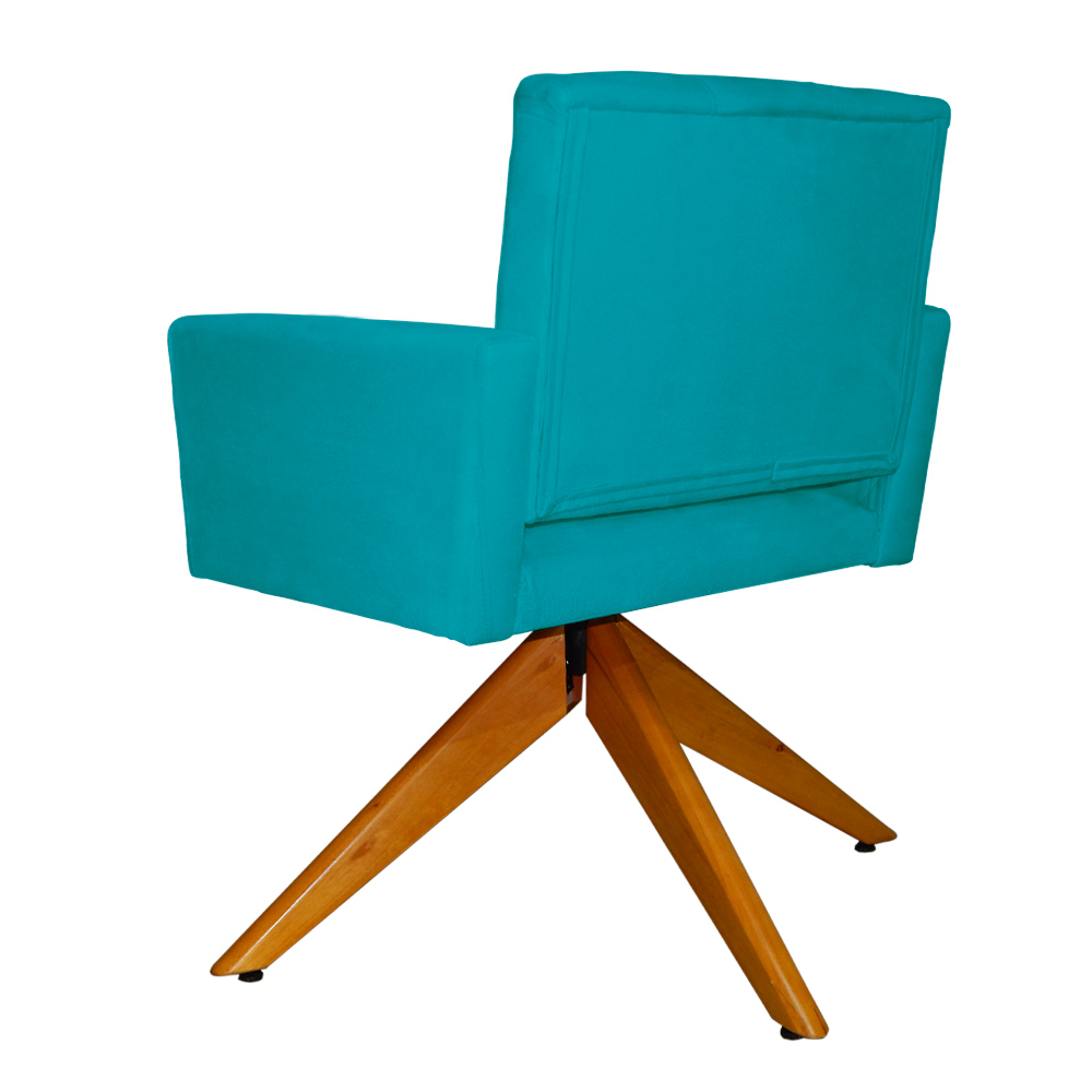 Poltrona Decorativa Camila Pés Madeira Giratório Suede Azul Turquesa - DS Estofados