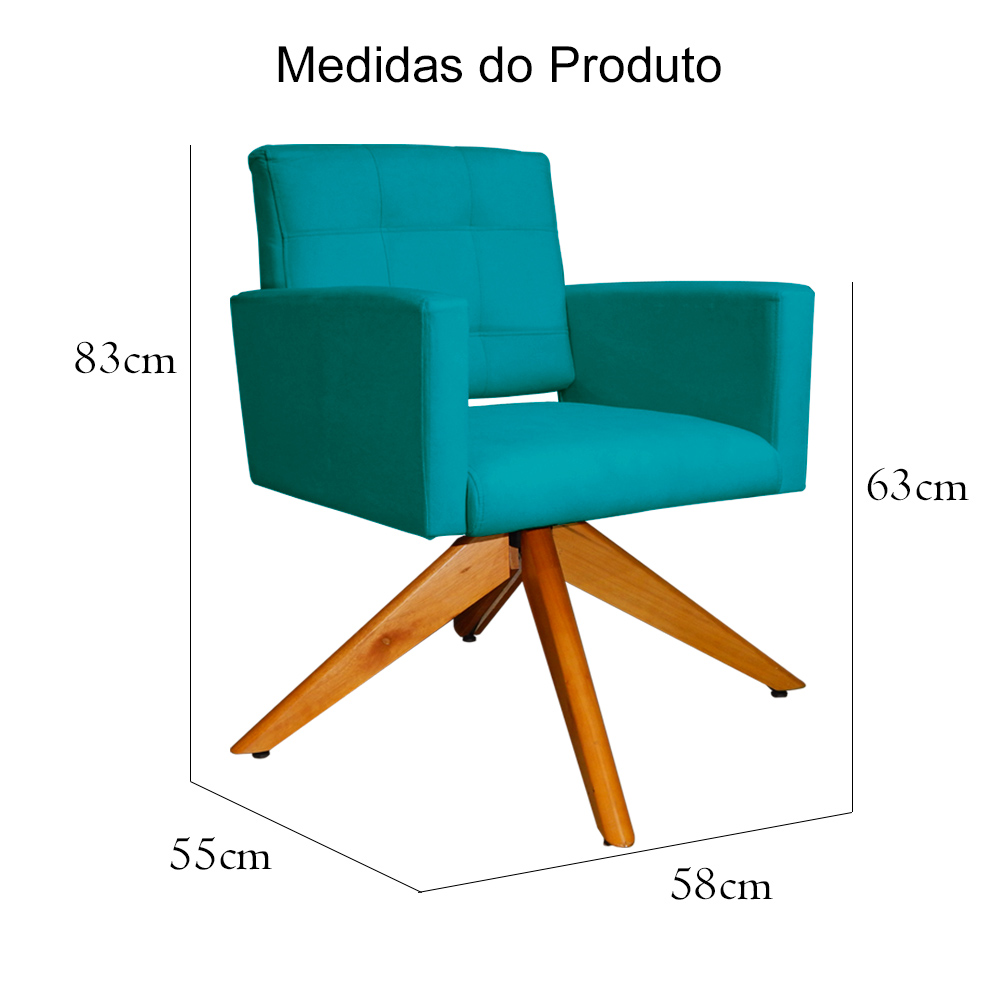 Poltrona Decorativa Camila Pés Madeira Giratório Suede Azul Turquesa - DS Estofados