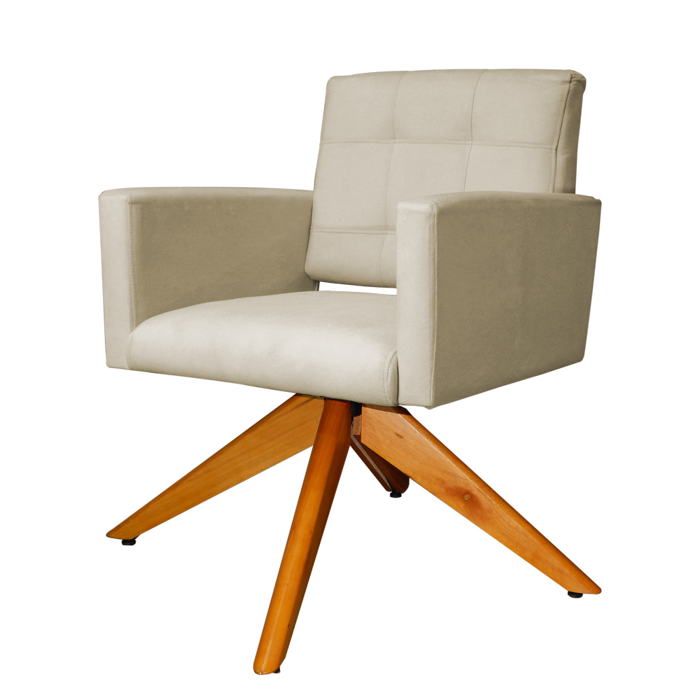 Poltrona Decorativa Camila Pés Madeira Giratório Suede Bege - DS Estofados