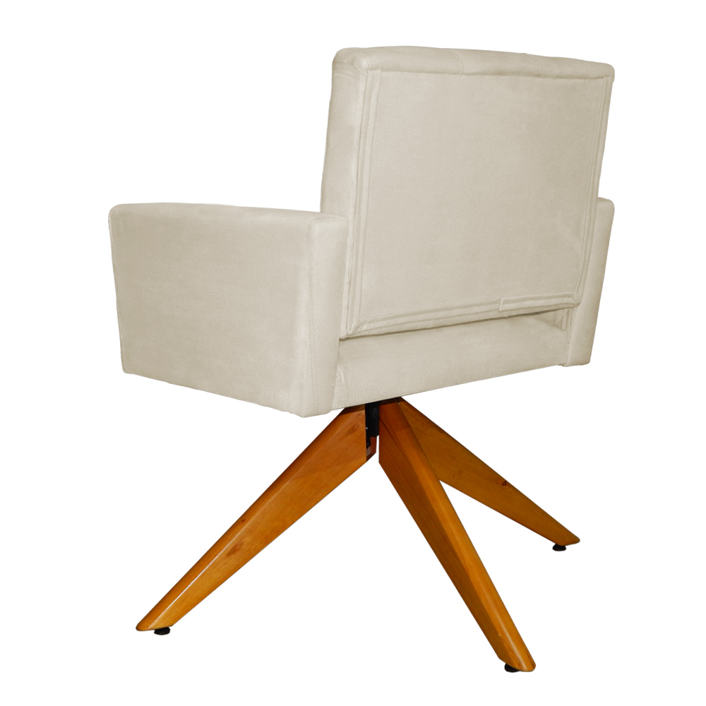Poltrona Decorativa Camila Pés Madeira Giratório Suede Bege - DS Estofados