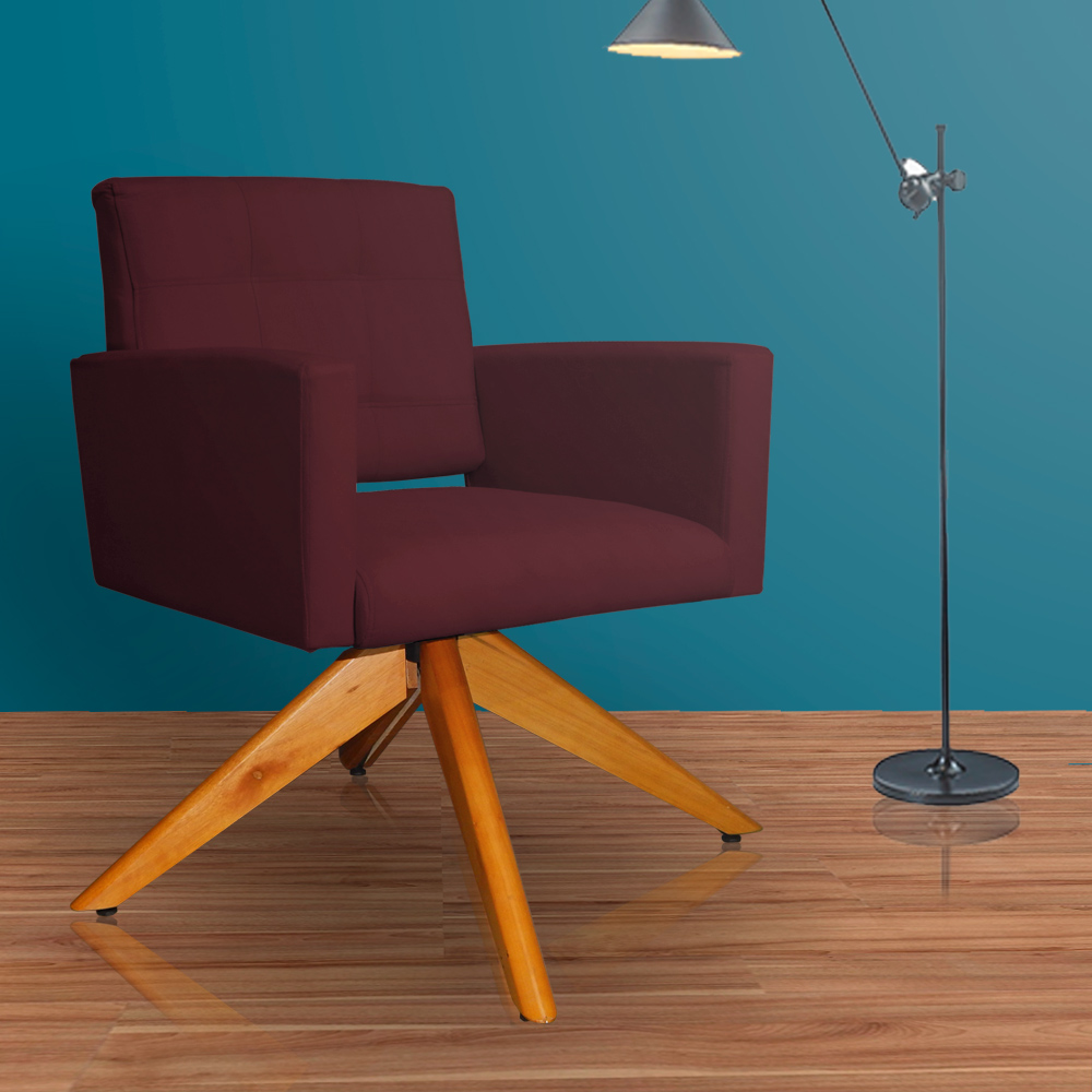 Poltrona Decorativa Camila Pés Madeira Giratório Suede Bordô - DS Estofados
