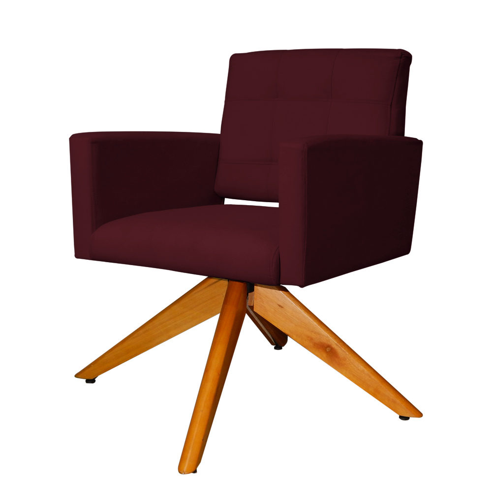 Poltrona Decorativa Camila Pés Madeira Giratório Suede Bordô - DS Estofados