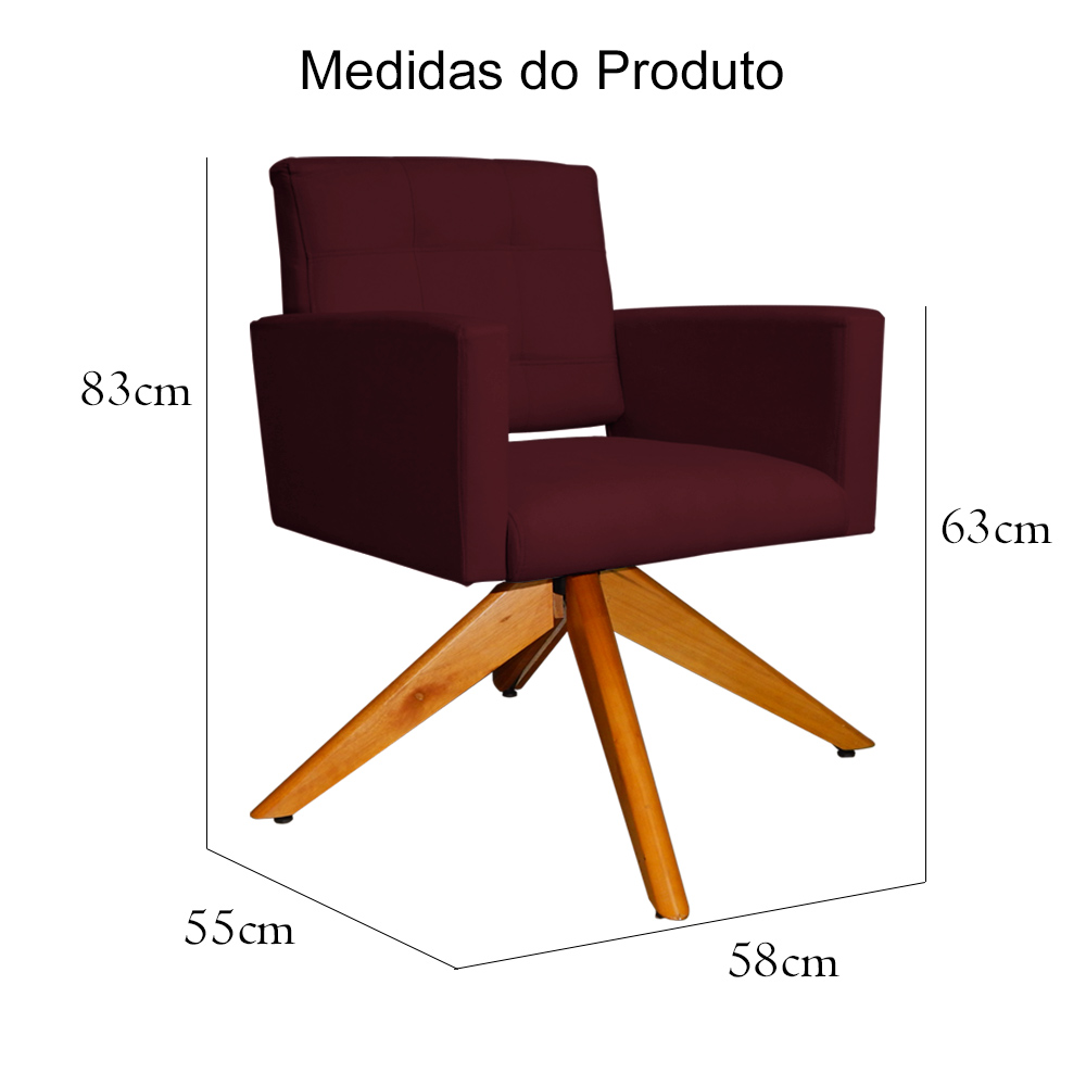 Poltrona Decorativa Camila Pés Madeira Giratório Suede Bordô - DS Estofados