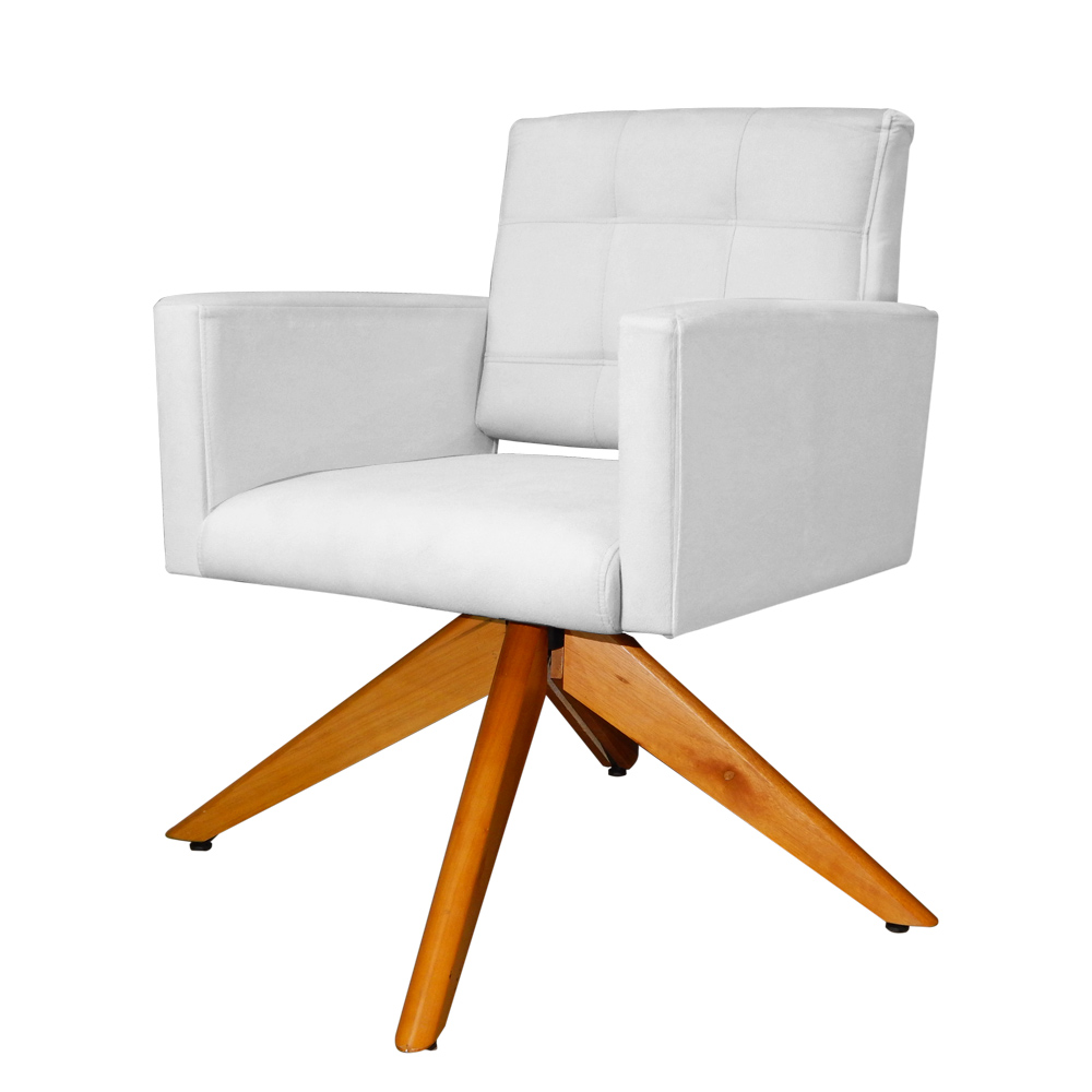 Poltrona Decorativa Camila Pés Madeira Giratório Suede Branco - DS Estofados