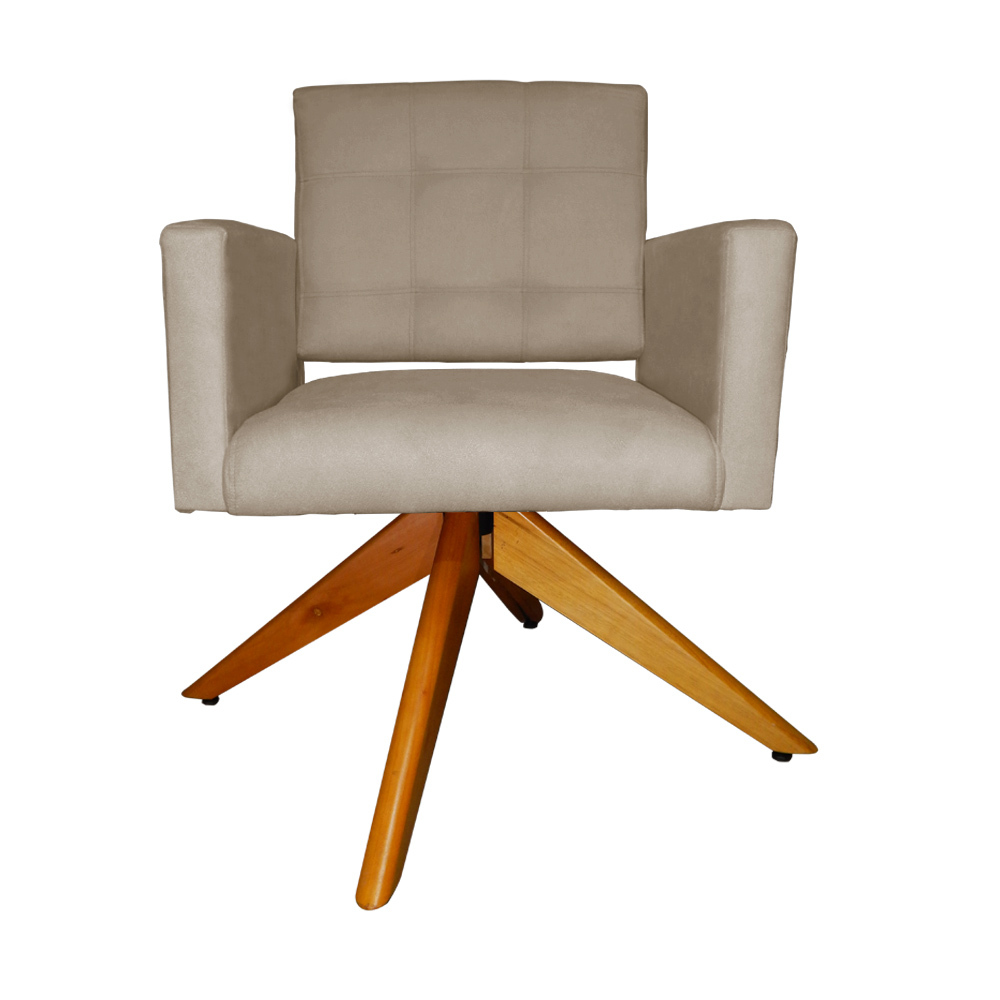 Poltrona Decorativa Camila Pés Madeira Giratório Suede Capuccino - DS Estofados
