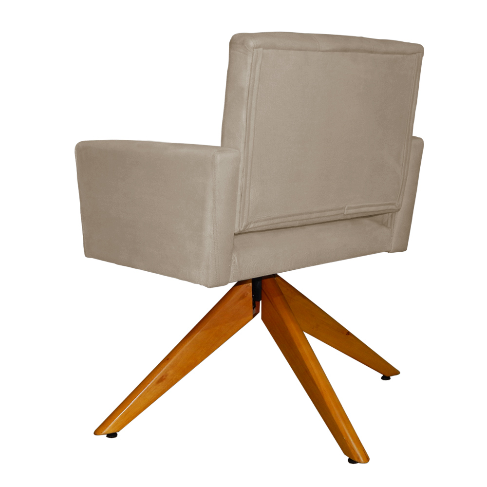 Poltrona Decorativa Camila Pés Madeira Giratório Suede Capuccino - DS Estofados