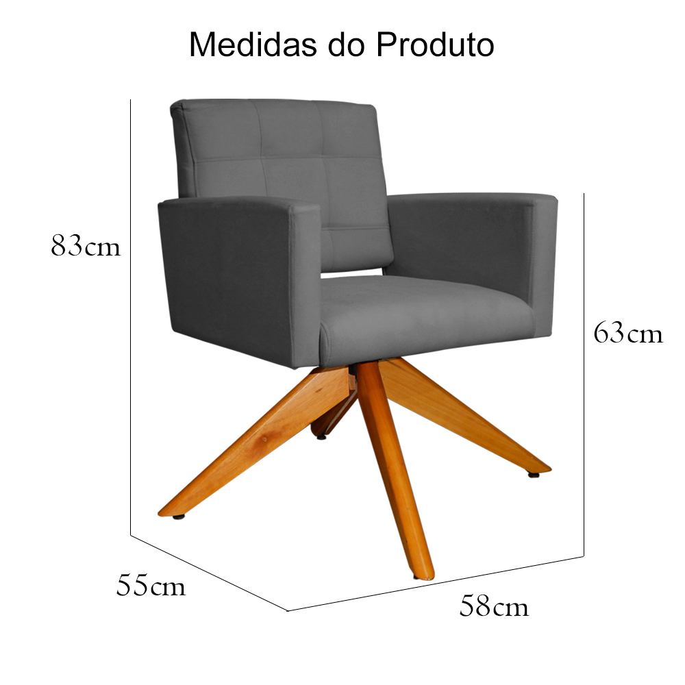 Poltrona Decorativa Camila Pés Madeira Giratório Suede Cinza - DS Estofados