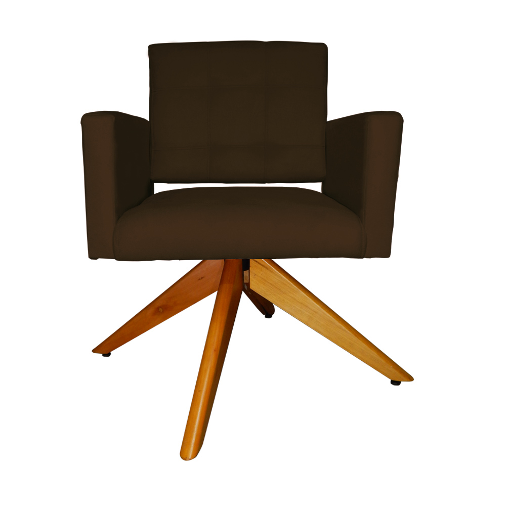 Poltrona Decorativa Camila Pés Madeira Giratório Suede Marrom - DS Estofados