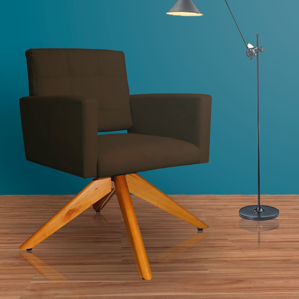 Poltrona Decorativa Camila Pés Madeira Giratório Suede Marrom - DS Estofados