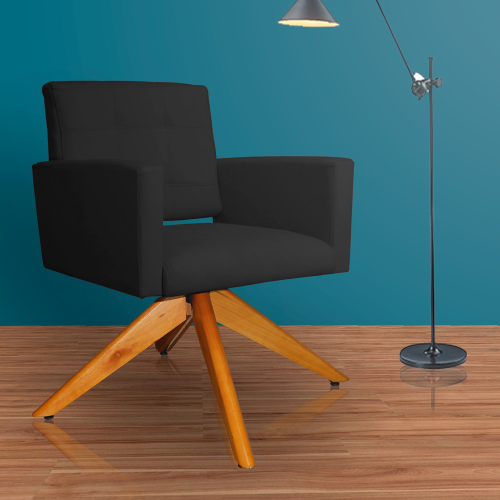 Poltrona Decorativa Camila Pés Madeira Giratório Suede Preto - DS Estofados