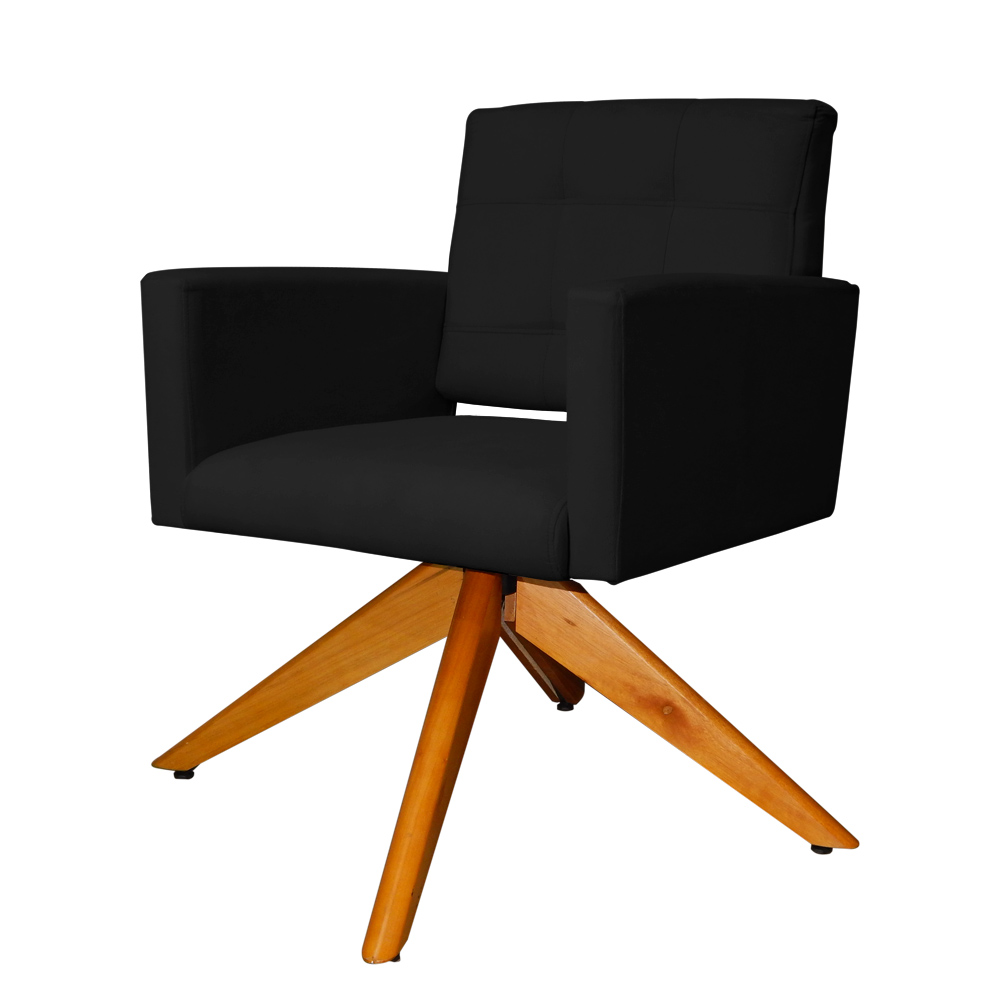 Poltrona Decorativa Camila Pés Madeira Giratório Suede Preto - DS Estofados