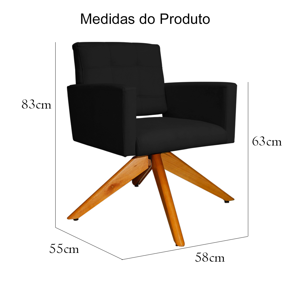 Poltrona Decorativa Camila Pés Madeira Giratório Suede Preto - DS Estofados
