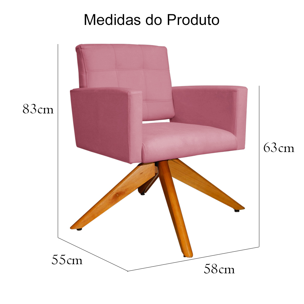 Poltrona Decorativa Camila Pés Madeira Giratório Suede Rosa - DS Estofados