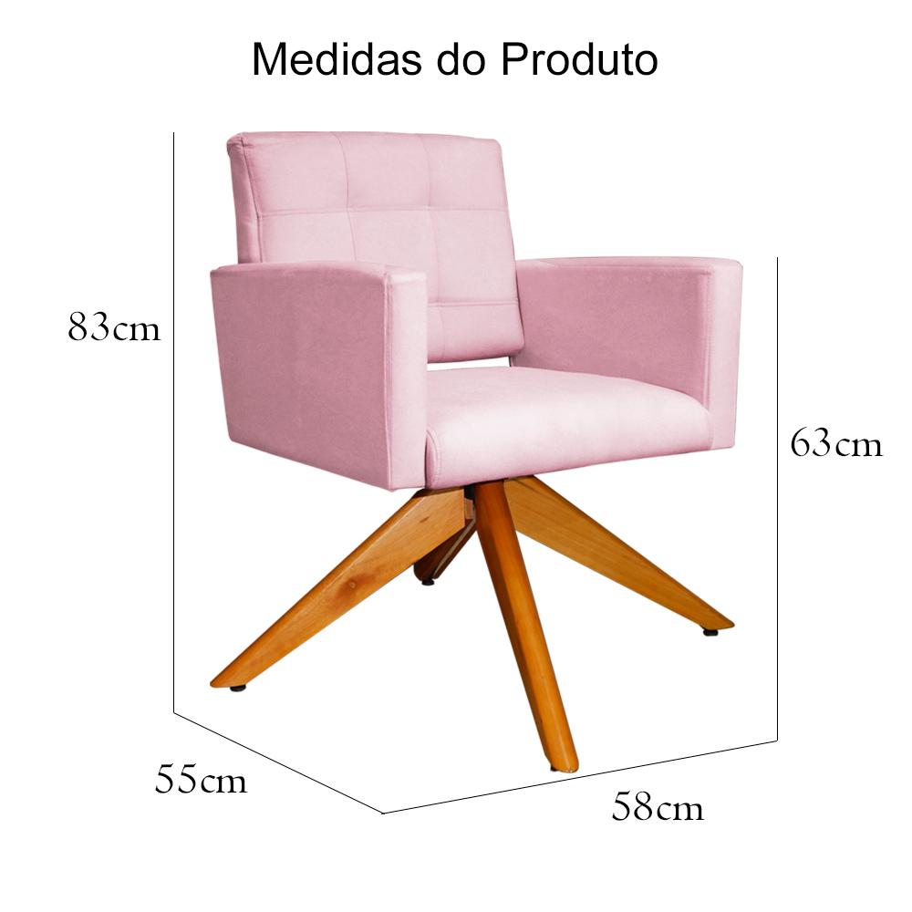 Poltrona Decorativa Camila Pés Madeira Giratório Suede Rosa Bebê - DS Estofados