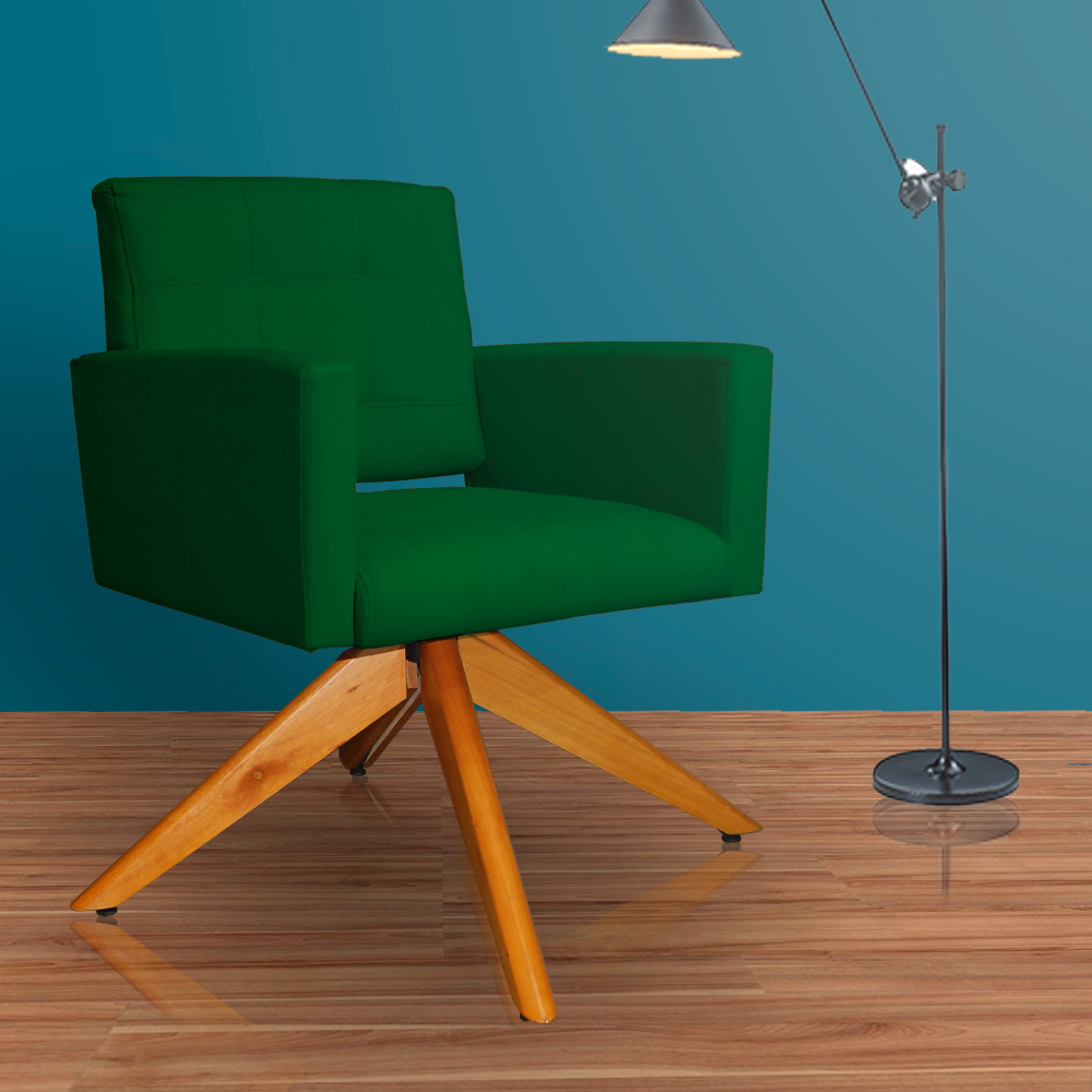 Poltrona Decorativa Camila Pés Madeira Giratório Suede Verde - DS Estofados