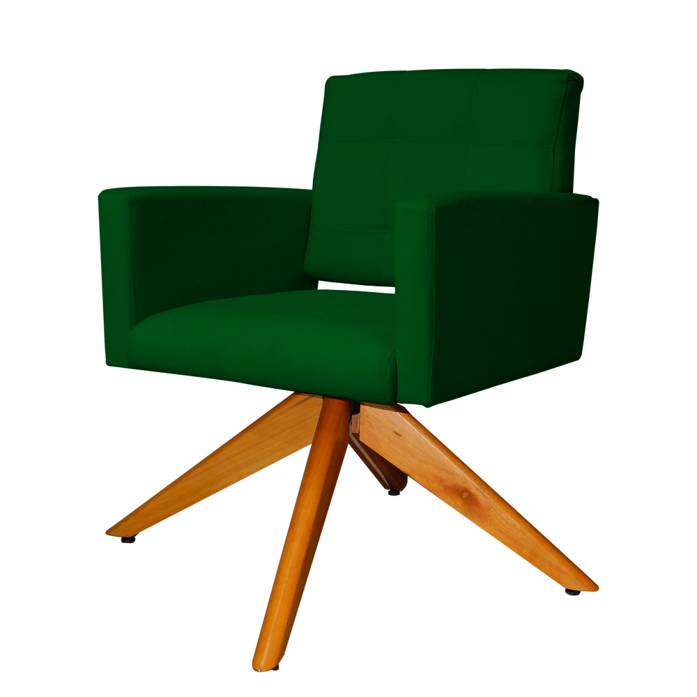 Poltrona Decorativa Camila Pés Madeira Giratório Suede Verde - DS Estofados