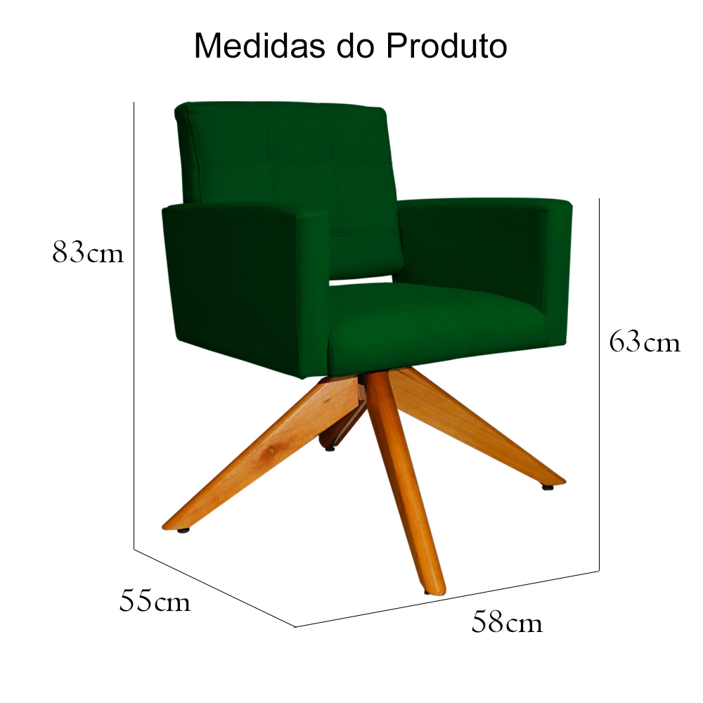 Poltrona Decorativa Camila Pés Madeira Giratório Suede Verde - DS Estofados