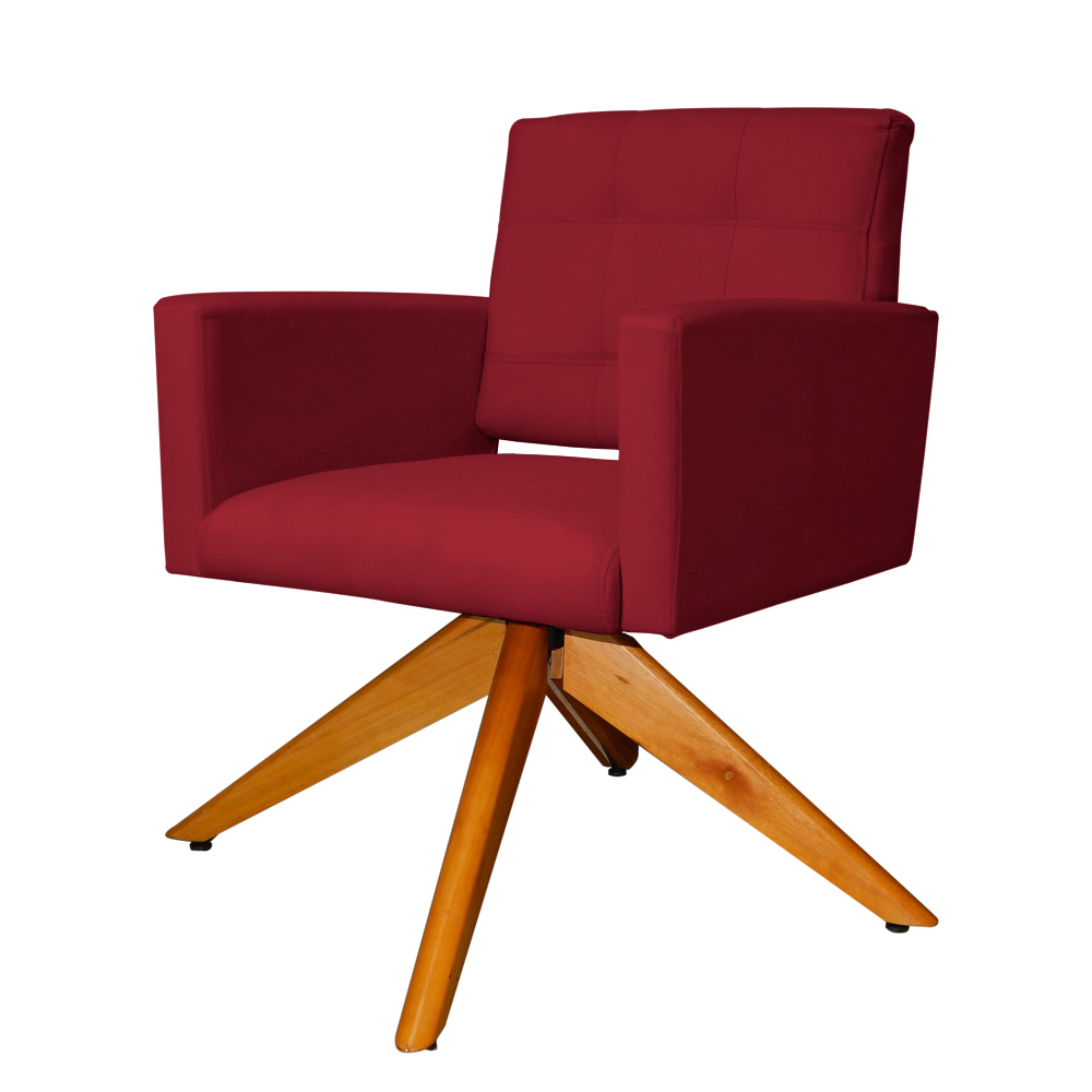 Poltrona Decorativa Camila Pés Madeira Giratório Suede Vermelho - DS Estofados