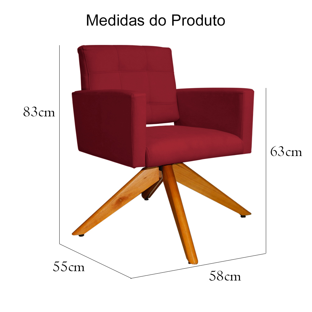 Poltrona Decorativa Camila Pés Madeira Giratório Suede Vermelho - DS Estofados