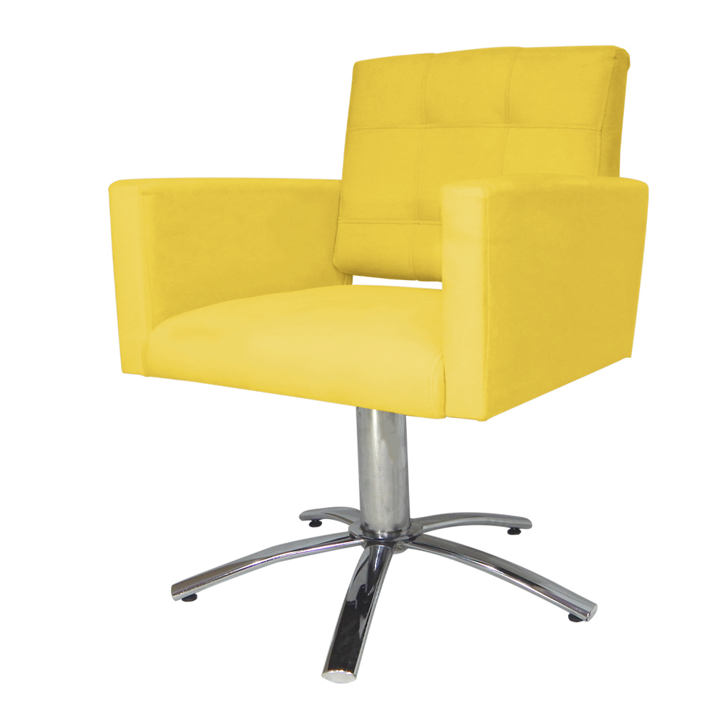 Poltrona Decorativa Camila Pés Metal Giratório Suede Amarelo - DS Estofados