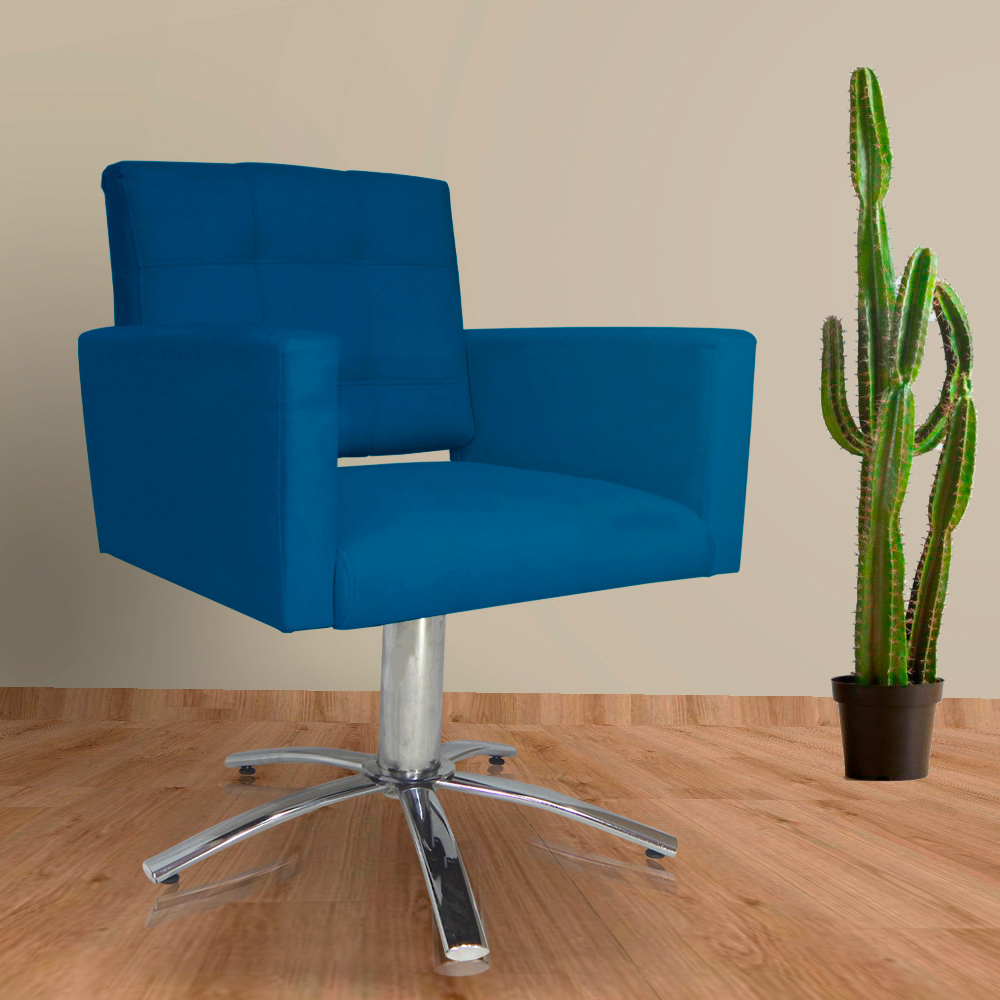 Poltrona Decorativa Camila Pés Metal Giratório Suede Azul Royal - DS Estofados