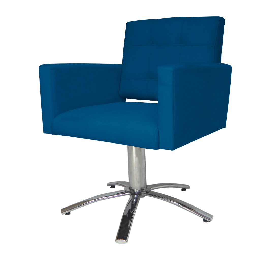 Poltrona Decorativa Camila Pés Metal Giratório Suede Azul Royal - DS Estofados