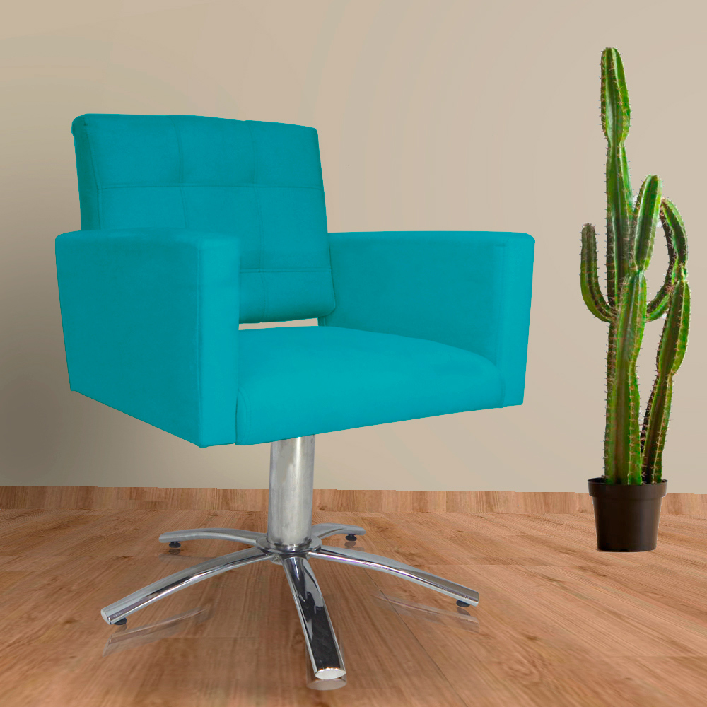 Poltrona Decorativa Camila Pés Metal Giratório Suede Azul Turquesa - DS Estofados