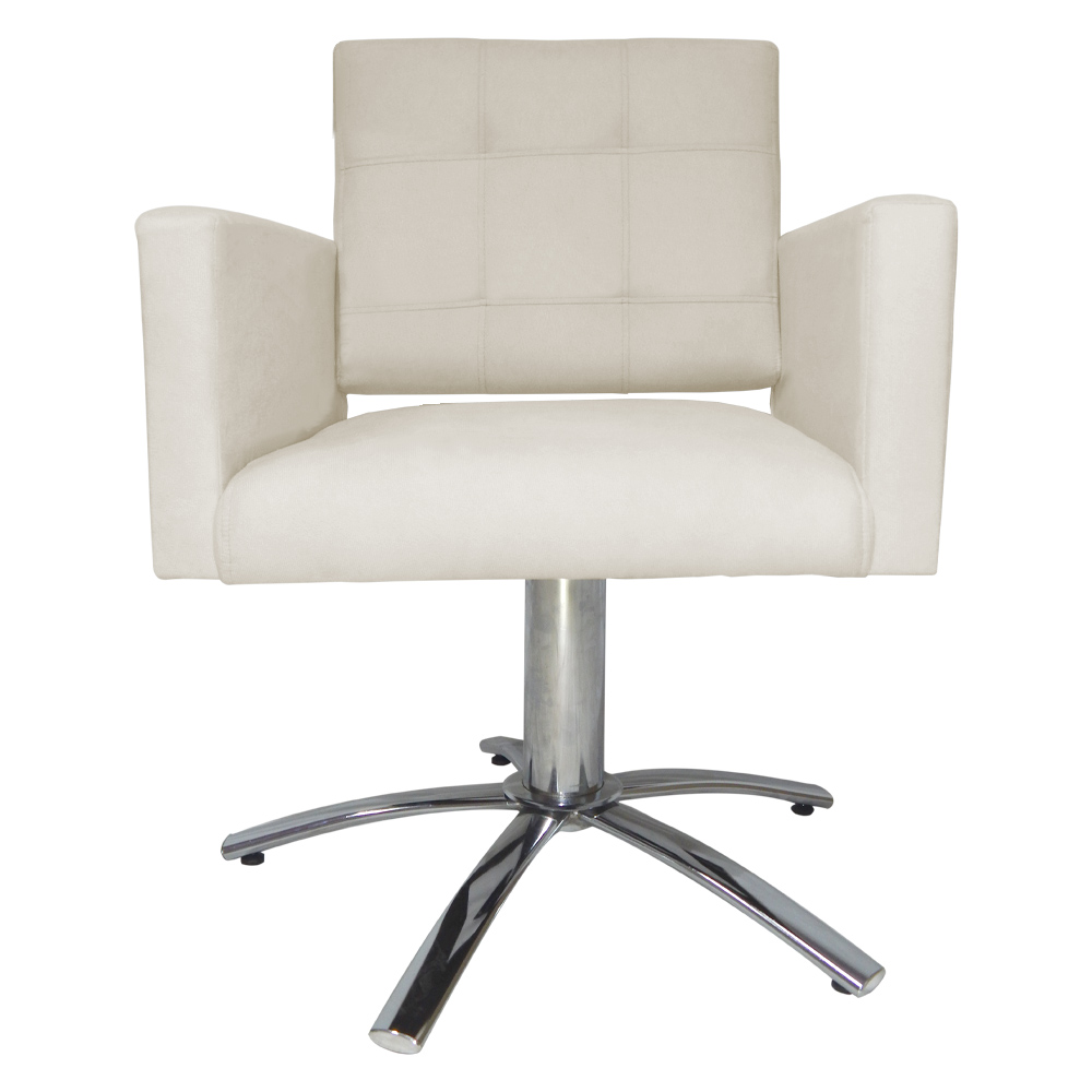 Poltrona Decorativa Camila Pés Metal Giratório Suede Bege - DS Estofados