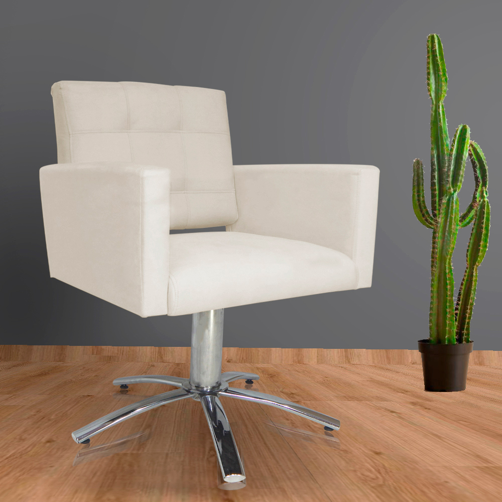 Poltrona Decorativa Camila Pés Metal Giratório Suede Bege - DS Estofados