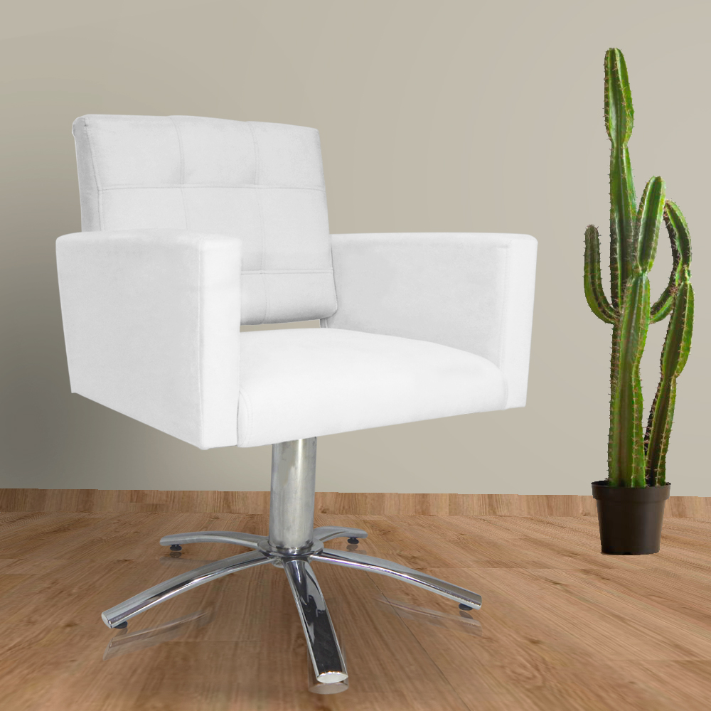 Poltrona Decorativa Camila Pés Metal Giratório Suede Branco - DS Estofados