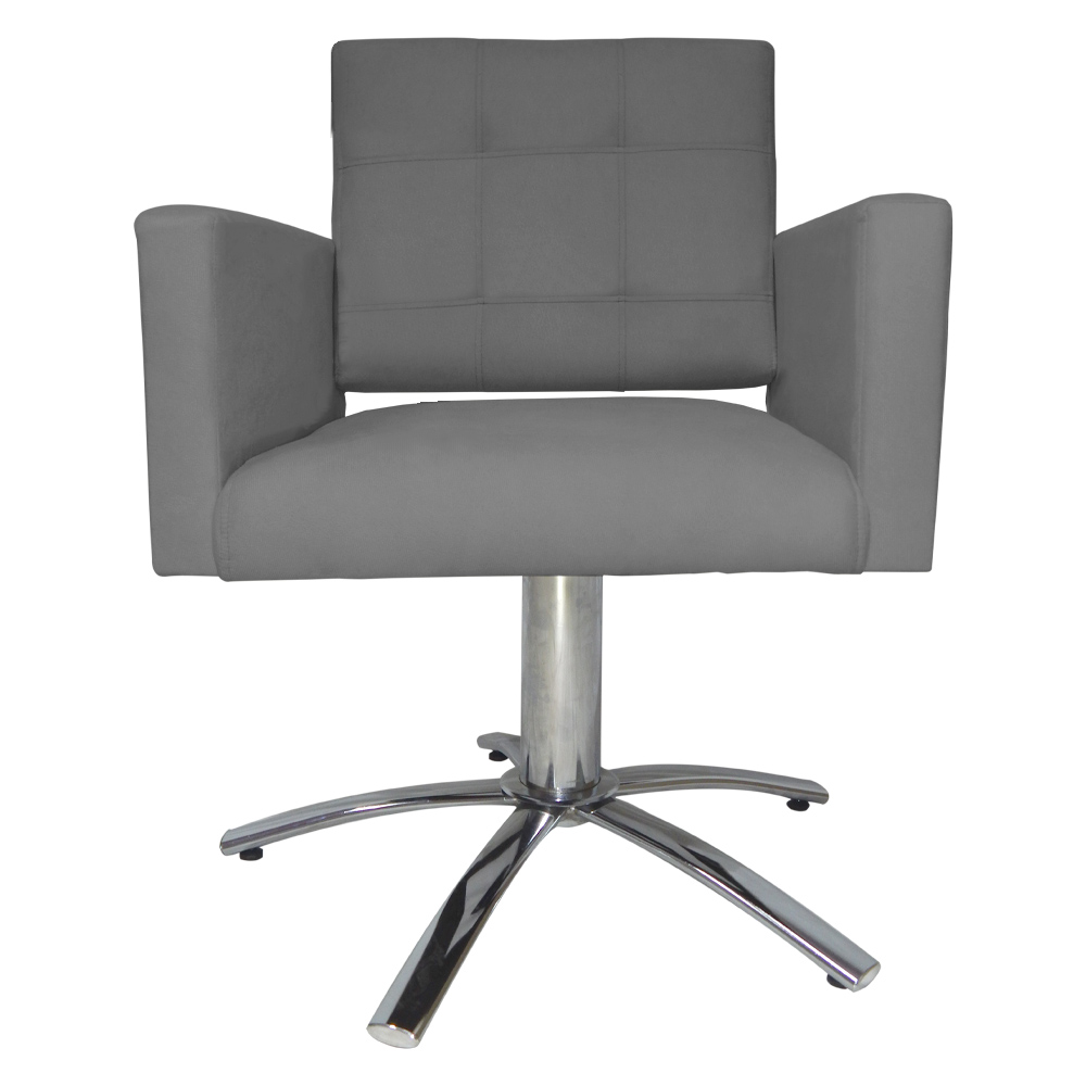 Poltrona Decorativa Camila Pés Metal Giratório Suede Cinza - DS Estofados