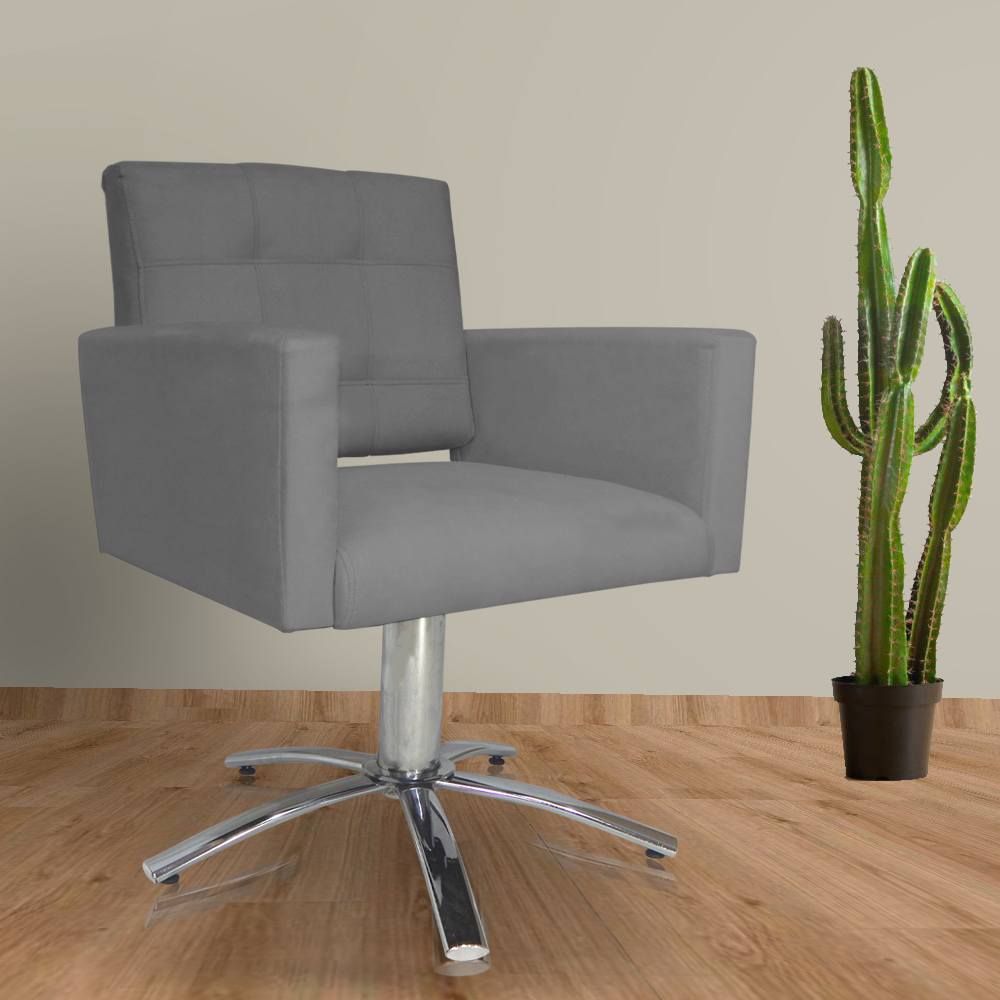 Poltrona Decorativa Camila Pés Metal Giratório Suede Cinza - DS Estofados