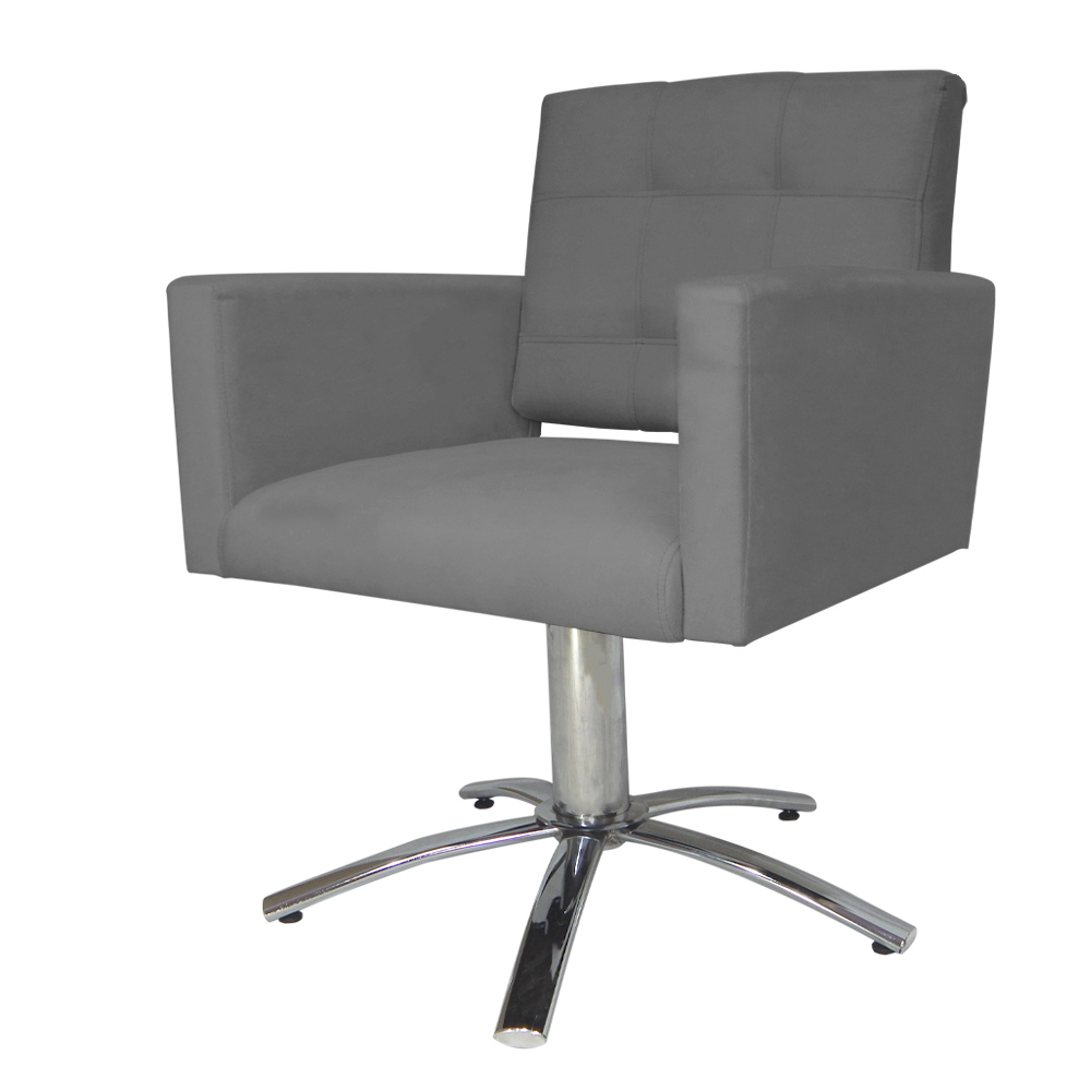 Poltrona Decorativa Camila Pés Metal Giratório Suede Cinza - DS Estofados