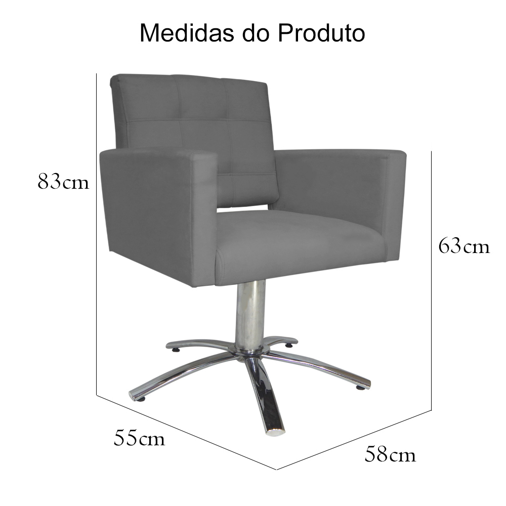 Poltrona Decorativa Camila Pés Metal Giratório Suede Cinza - DS Estofados
