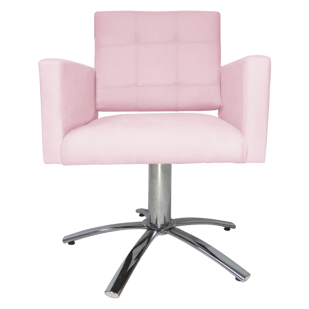 Poltrona Decorativa Camila Pés Metal Giratório Suede Rosa Bebê - DS Estofados