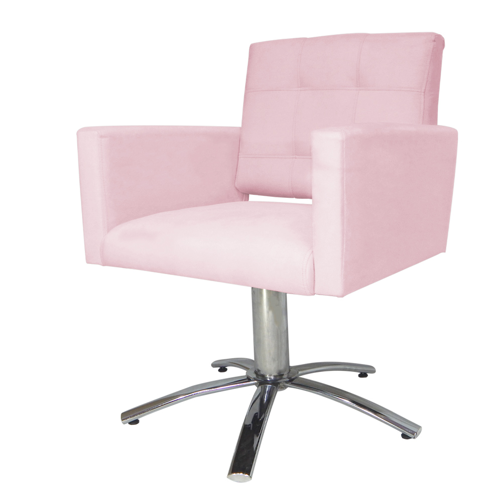Poltrona Decorativa Camila Pés Metal Giratório Suede Rosa Bebê - DS Estofados