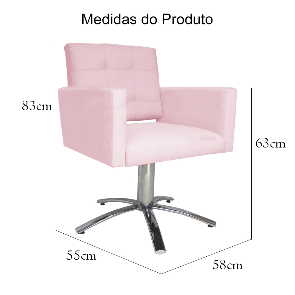 Poltrona Decorativa Camila Pés Metal Giratório Suede Rosa Bebê - DS Estofados