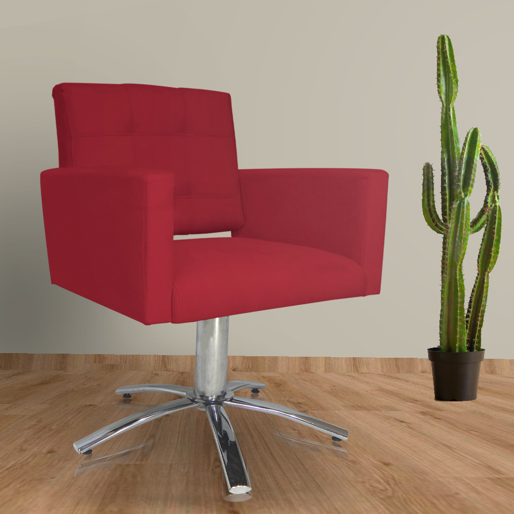 Poltrona Decorativa Camila Pés Metal Giratório Suede Vermelho - DS Estofados