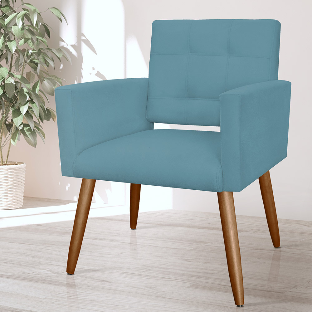 Poltrona Decorativa Camila Pés Palito Suede Azul Turquesa - DS Estofados