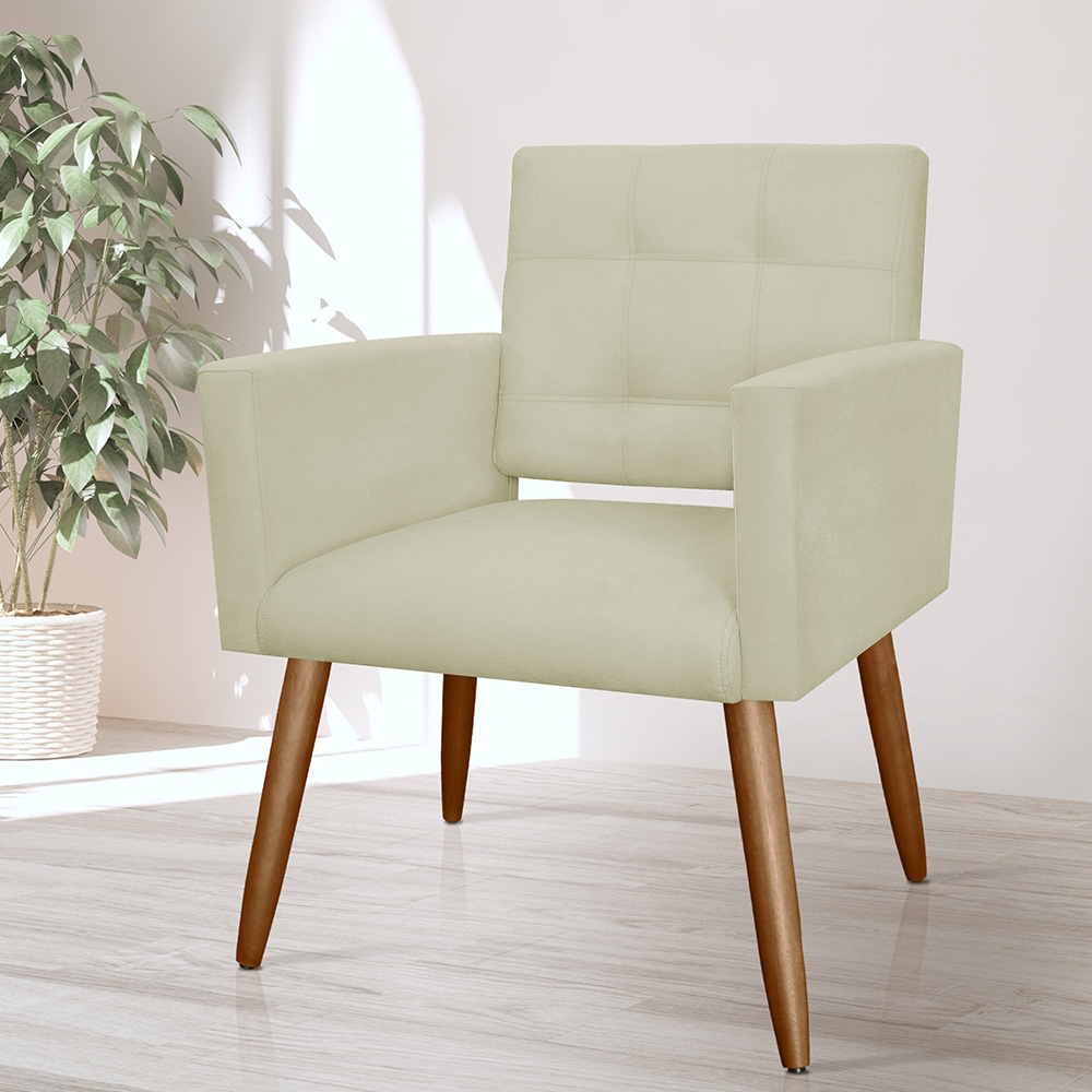 Poltrona Decorativa Camila Pés Palito Suede Bege - DS Estofados